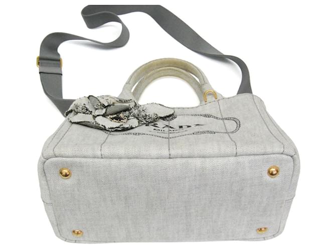 Borsa Prada Canapa Flower Corsage Denim Bianco - vista 6