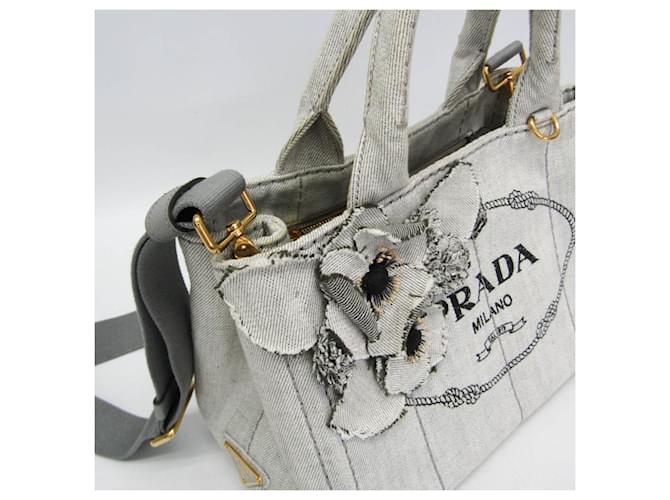 Borsa Prada Canapa Flower Corsage Denim Bianco - vista 8