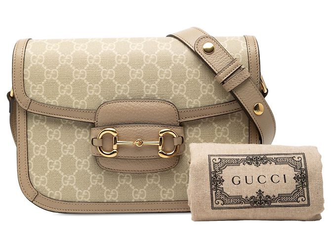 Borsa a tracolla Gucci Beige Medium GG Supreme Horsebit 1955 - vista 7