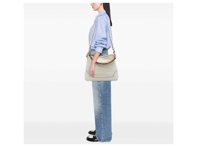 Borsa Diana in pelle di vitello bianca con manico in bambù Gucci Bianco - vista 6