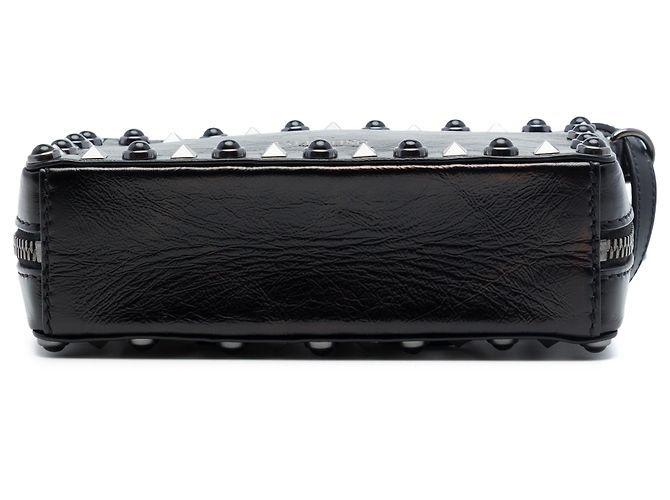 Borsa a tracolla Valentino Black Textured Leather Rolling Rockstud Nero - vista 3