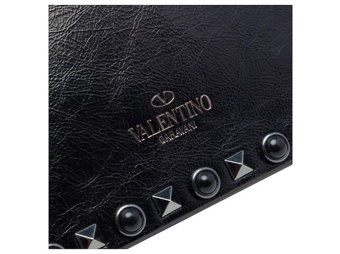 Borsa a tracolla Valentino Black Textured Leather Rolling Rockstud Nero - vista 5