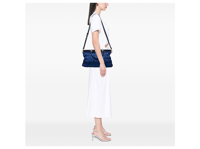 Borsa a tracolla Prada Blue Tessuto Gaufre con struttura - vista 6