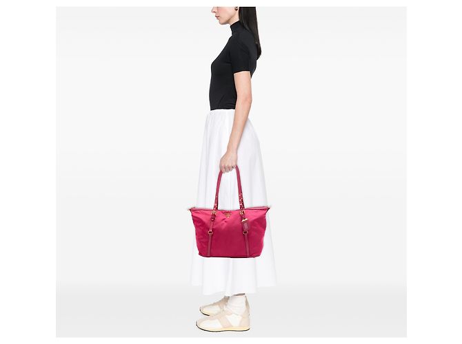 Borsa Prada Tessuto con finiture in Saffiano rosa - vista 6