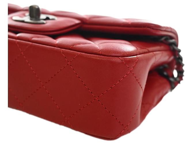 Chanel Red Extra Mini Rectangular Classic Lambskin Single Flap Rosso Bordò - vista 13