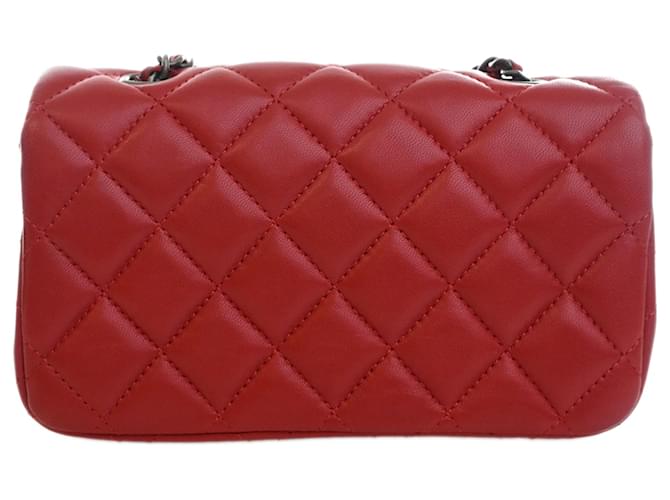 Chanel Red Extra Mini Rectangular Classic Lambskin Single Flap Rosso Bordò - vista 2