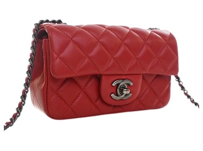 Chanel Red Extra Mini Rectangular Classic Lambskin Single Flap Rosso Bordò - vista 3