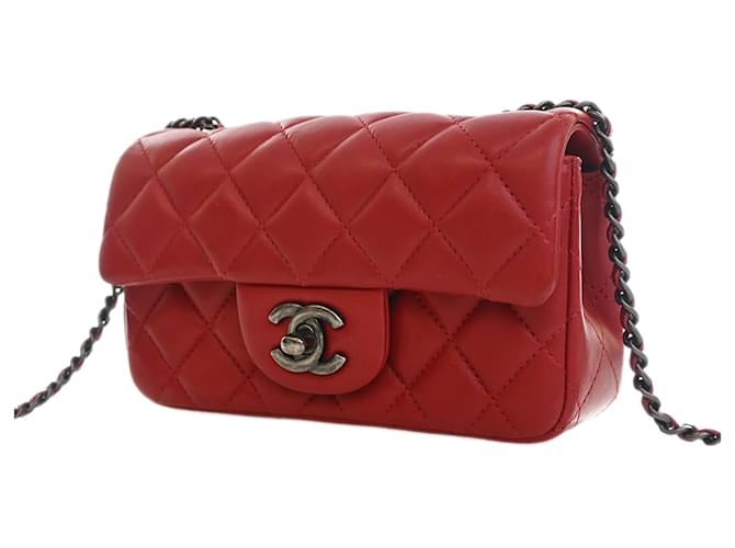 Chanel Red Extra Mini Rectangular Classic Lambskin Single Flap Rosso Bordò - vista 4