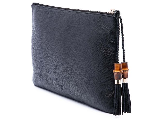 Bamboo Clutch Gucci in pelle di vitello nera con nappa in bambù Nero - vista 2