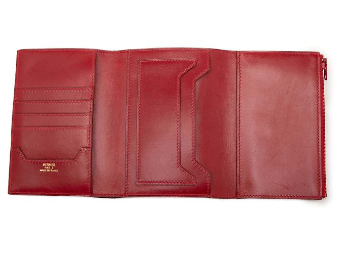 Carteira compacta Hermès em couro Box Calf vermelho - vista 7
