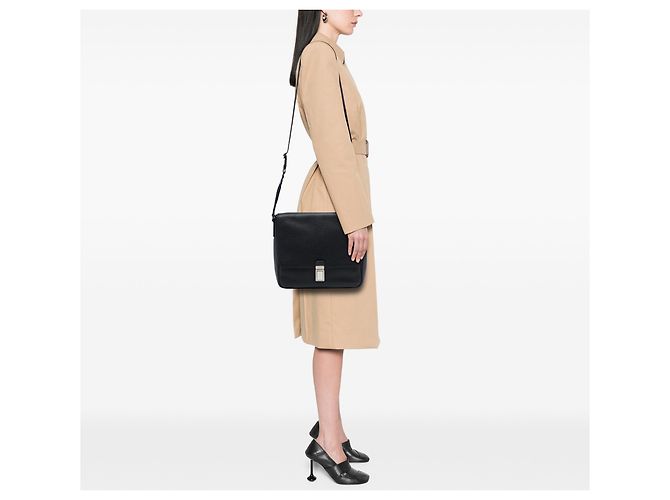 Prada Black Vitello Phenix Flap Crossbody Nero - vista 6