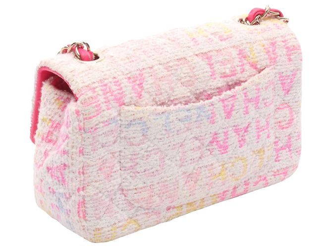 Chanel Mini Rectangular de Tweed Blanco de Solapa Única Crudo - vista 2