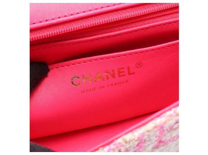 Chanel Mini Rectangular de Tweed Blanco de Solapa Única Crudo - vista 4