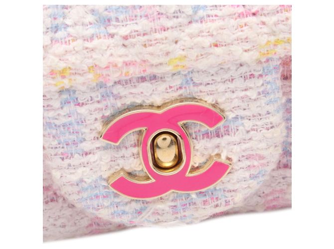 Chanel Mini Rectangular de Tweed Blanco de Solapa Única Crudo - vista 6