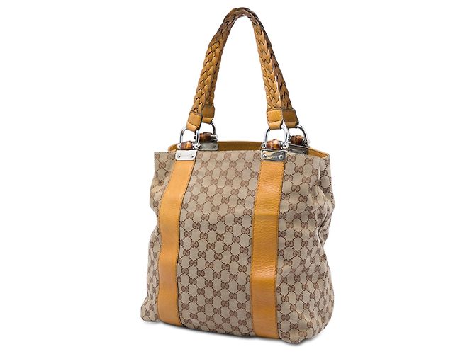 Gucci Beige Large GG Canvas Bamboo Libeccio Tote - Ansicht 2