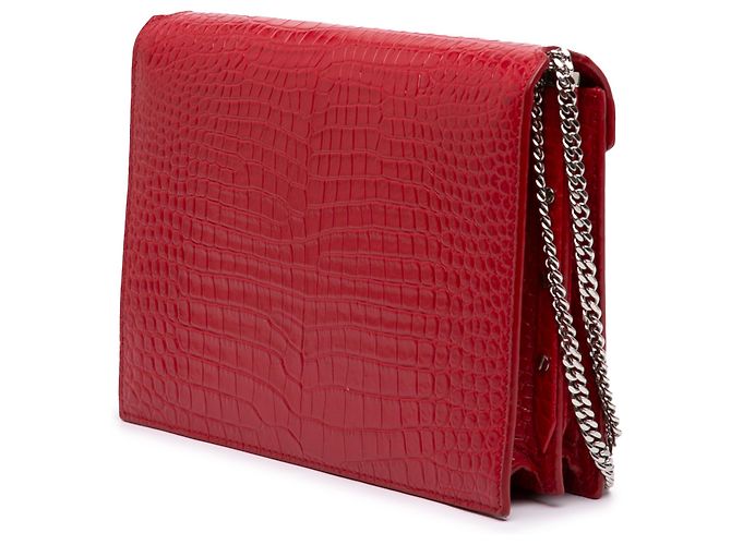 Saint Laurent Cassandra Tasche mit Monogramm-Verschluss aus rotem Krokopräge-Leder - Ansicht 2