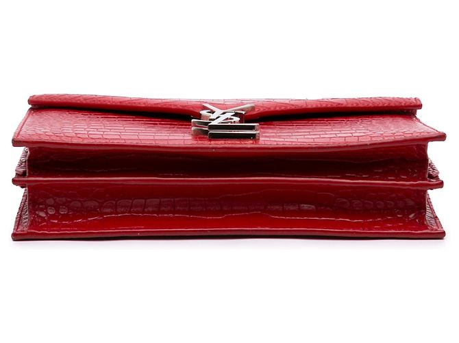 Saint Laurent Cassandra Tasche mit Monogramm-Verschluss aus rotem Krokopräge-Leder - Ansicht 3