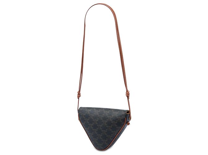 Céline Borsa a tracolla Celine Triomphe in tela rivestita marrone con logo triangle Marrone scuro - vista 2