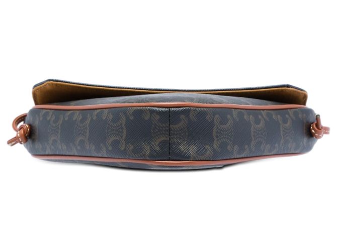 Céline Borsa a tracolla Celine Triomphe in tela rivestita marrone con logo triangle Marrone scuro - vista 3