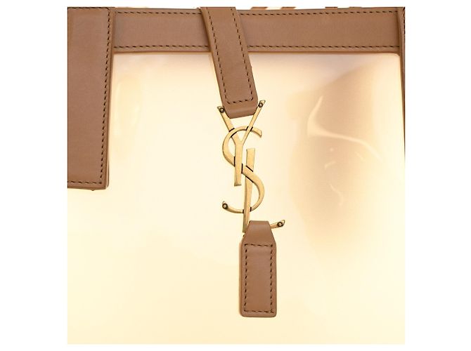 Saint Laurent Panier Tote aus PVC und Kalbsleder in Beige, Größe Medium - Ansicht 10