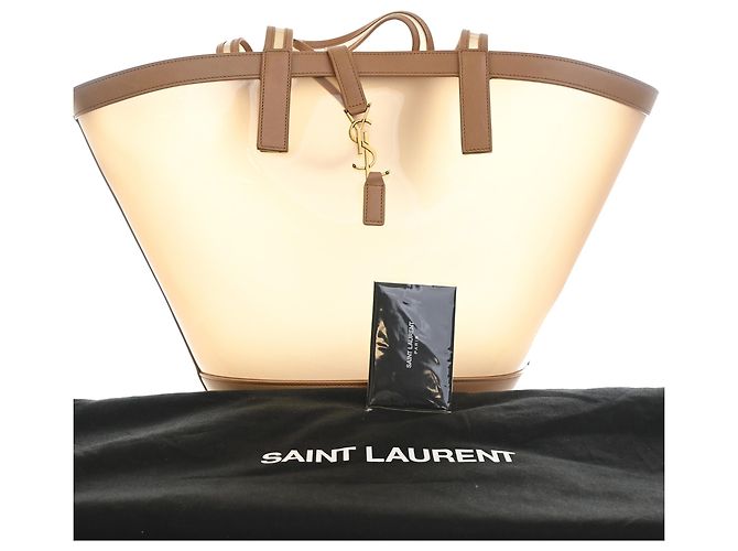 Saint Laurent Panier Tote aus PVC und Kalbsleder in Beige, Größe Medium - Ansicht 12