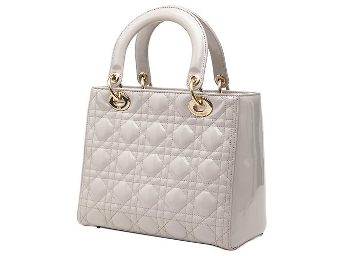 Lady Dior Cannage Dior in vernice grigio, misura Medium Marrone - vista 2