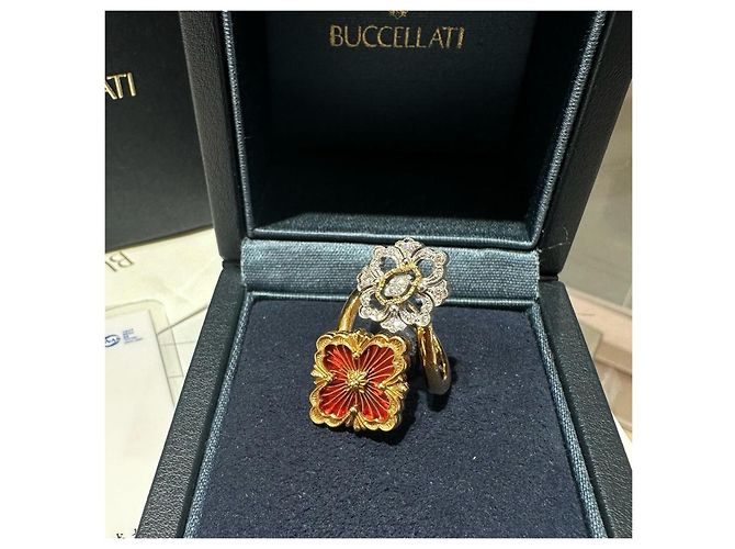 Buccellati Opera Tulle Enamel Ring White Red Golden - view 2