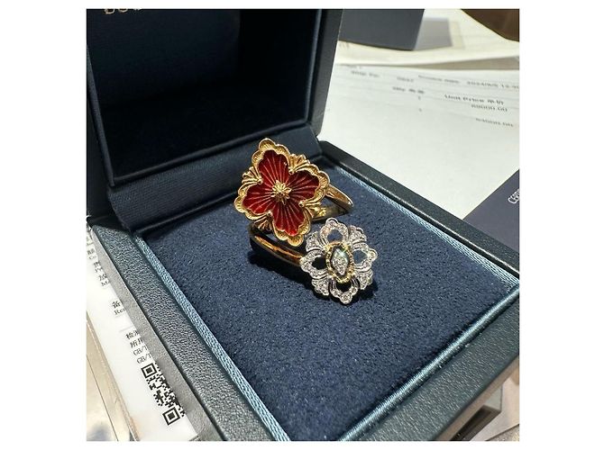 Buccellati Opera Tulle Enamel Ring White Red Golden - view 4