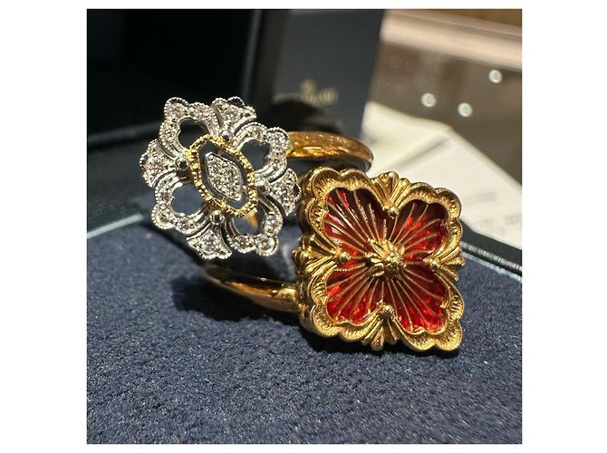 Buccellati Opera Tulle Enamel Ring White Red Golden - view 5
