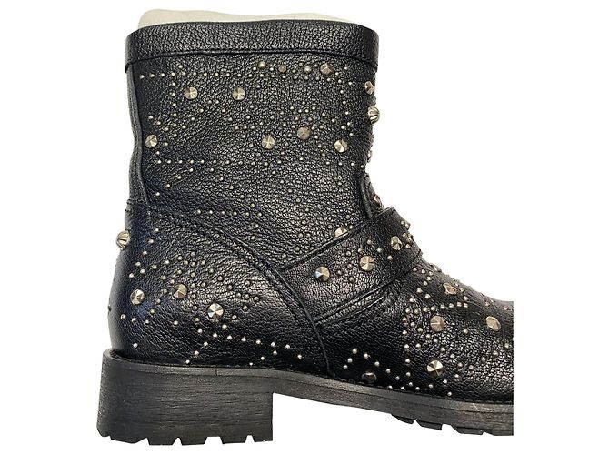 Stivaletti Biker Youth Jimmy Choo in Pelle Nera con Borchie - vista 12