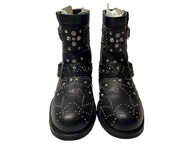 Stivaletti Biker Youth Jimmy Choo in Pelle Nera con Borchie - vista 2