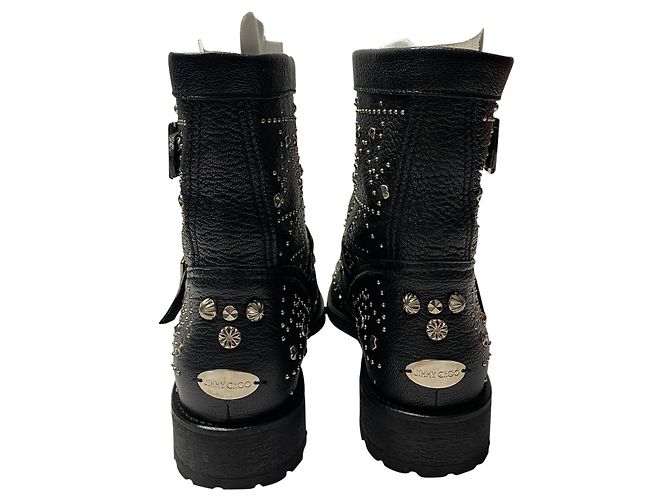 Stivaletti Biker Youth Jimmy Choo in Pelle Nera con Borchie - vista 4