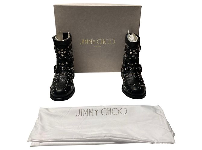 Stivaletti Biker Youth Jimmy Choo in Pelle Nera con Borchie - vista 7