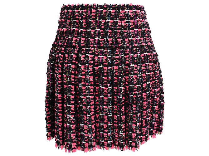 Timeless Falda de tweed Chanel plisada en poliamida rosa Castaño - vista 3