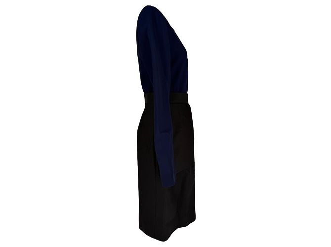 Céline Abito midi a maniche lunghe bicolore Celine in viscosa blu navy - vista 2