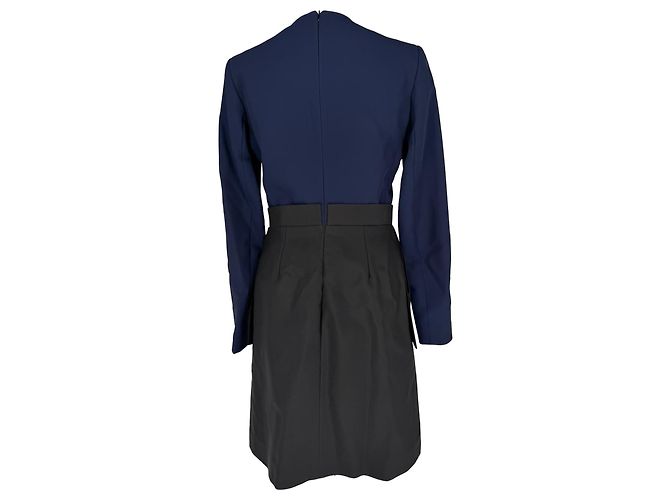 Céline Abito midi a maniche lunghe bicolore Celine in viscosa blu navy - vista 3