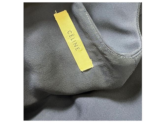 Céline Abito midi a maniche lunghe bicolore Celine in viscosa blu navy - vista 4