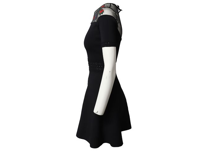 Vestido mini Sandro Paris con aplicaciones de rosas en viscosa negro - vista 2