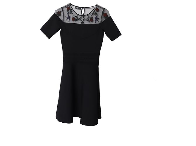 Vestido mini Sandro Paris con aplicaciones de rosas en viscosa negro - vista 5
