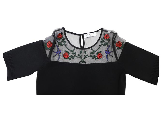 Vestido mini Sandro Paris con aplicaciones de rosas en viscosa negro - vista 6