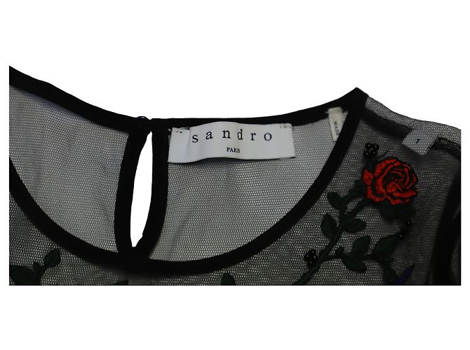 Vestido mini Sandro Paris con aplicaciones de rosas en viscosa negro - vista 7