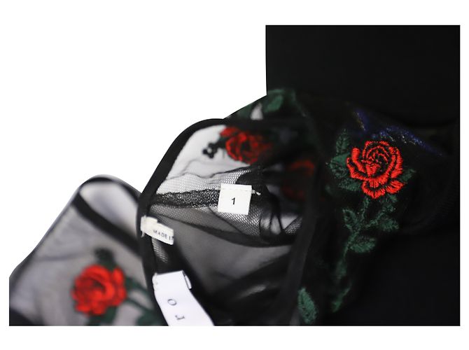 Vestido mini Sandro Paris con aplicaciones de rosas en viscosa negro - vista 8