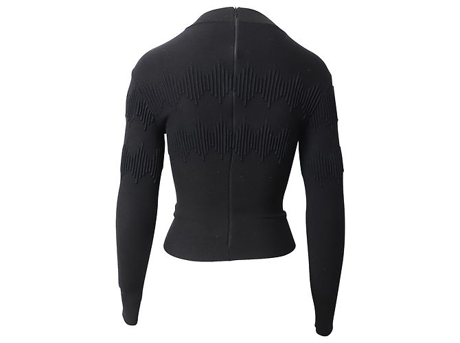 Autre Marque Alaia Langarmshirt aus schwarzer Wolle mit geprästem Design - Ansicht 3
