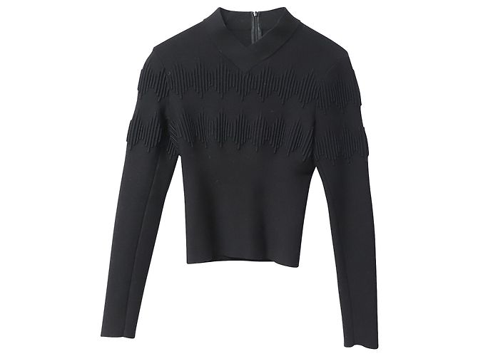 Autre Marque Alaia Langarmshirt aus schwarzer Wolle mit geprästem Design - Ansicht 4