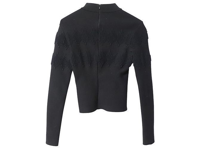 Autre Marque Alaia Langarmshirt aus schwarzer Wolle mit geprästem Design - Ansicht 5