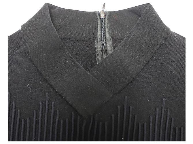 Autre Marque Alaia Langarmshirt aus schwarzer Wolle mit geprästem Design - Ansicht 6