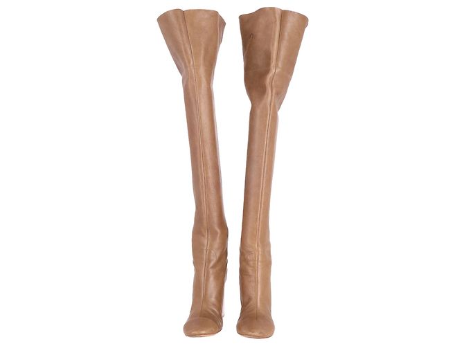Chloé Botas Chloe Clear Heel acima do joelho em couro Tan Marrom Bege - vista 2