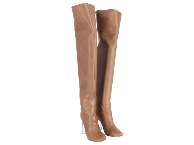 Chloé Botas Chloe Clear Heel acima do joelho em couro Tan Marrom Bege - vista 3