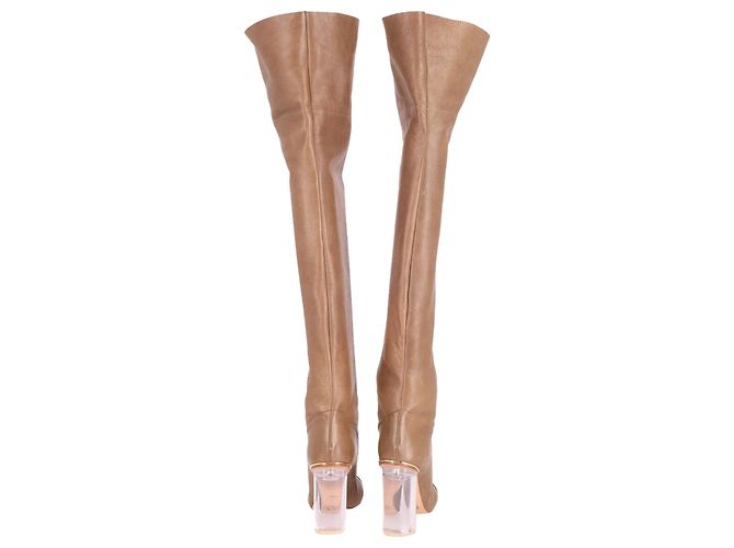 Chloé Botas Chloe Clear Heel acima do joelho em couro Tan Marrom Bege - vista 4