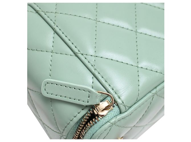 Chanel gestepptes kleines Vanity Case mit Griff und Kette aus hellgrünem Leder - vista 20
